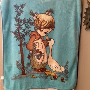 Korean Mink Vintage Precious Moments Girl and Goose Baby Blanket